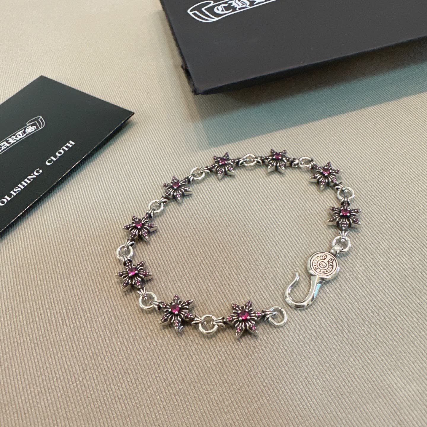 Chrome Hearts Silver Bracelet with Red Stones